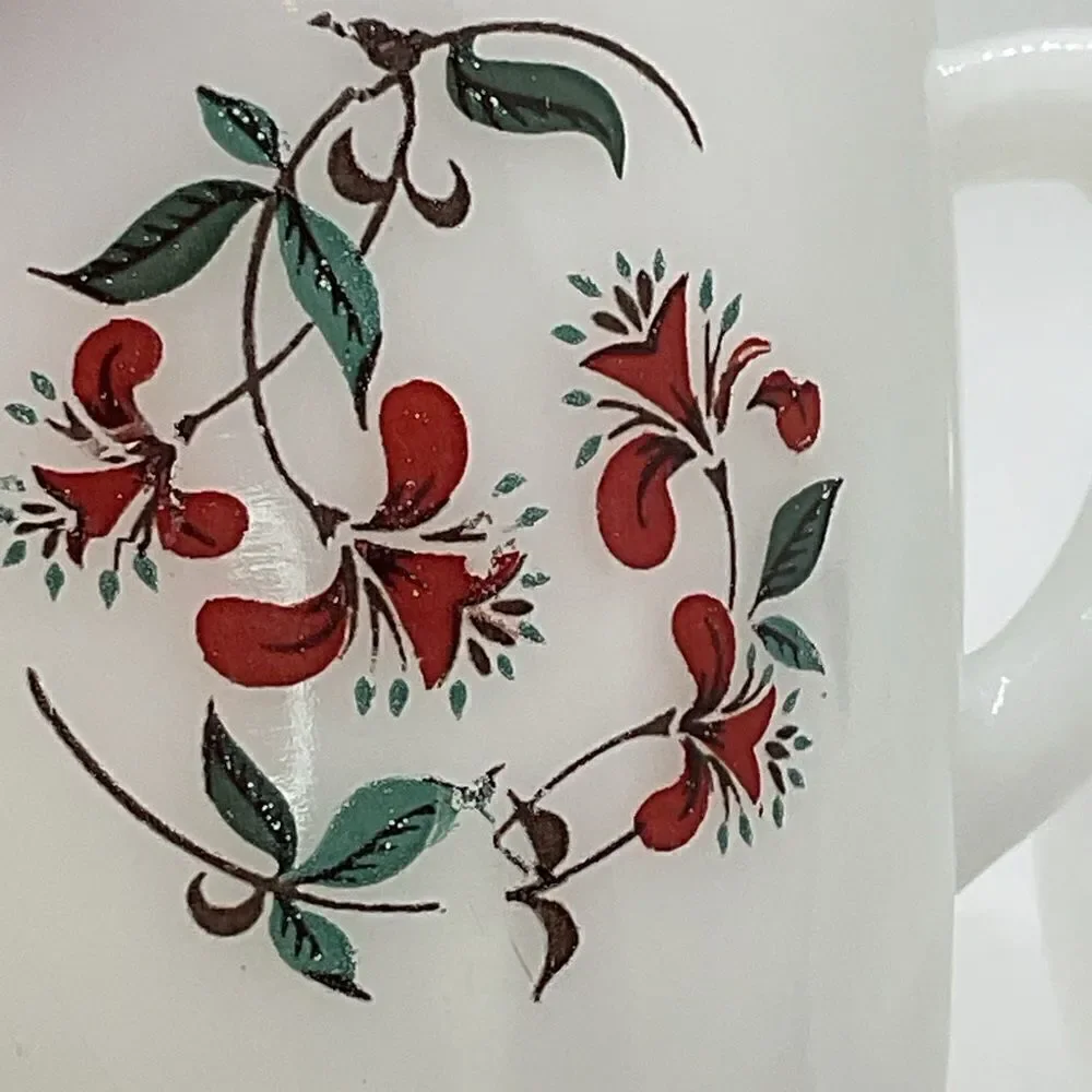 Vintage Fire King Milk Glass Honeysuckle Creamer and 2 Cups